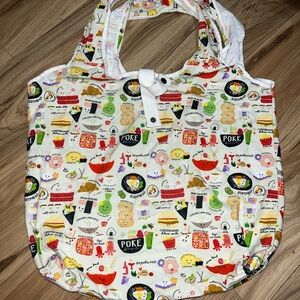 Non-Branded Cream Tote Bag with Colorful Food Print